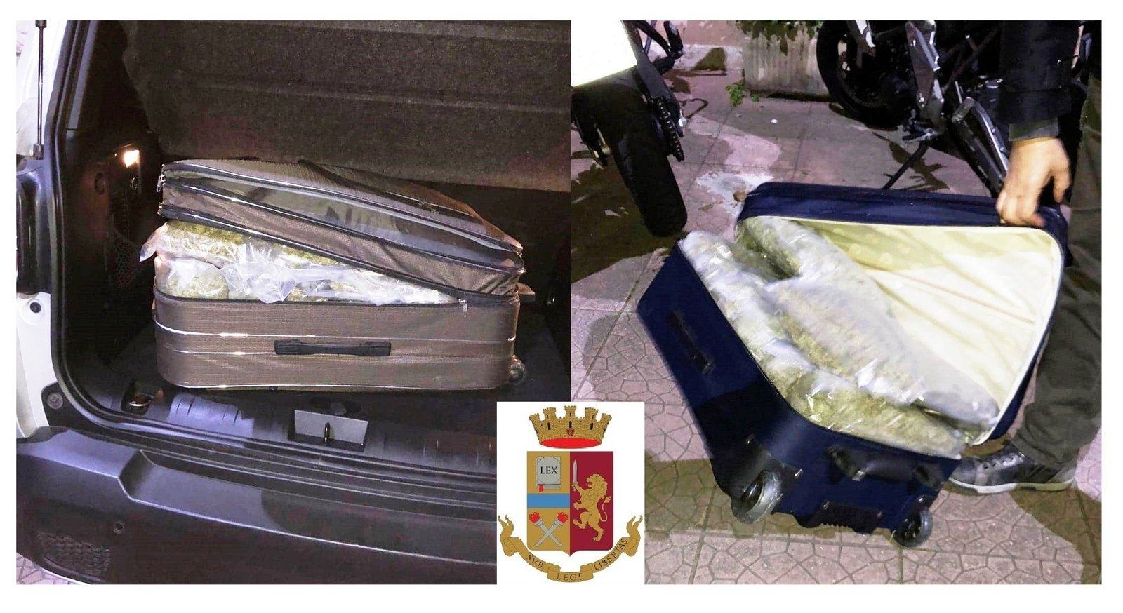 Trovati con 20 chili di marijuana nel trolley. Arrestati dalla Polizia di Stato due gelesi al porto di Messina. 1 FOTO Stupefacente sequestrato