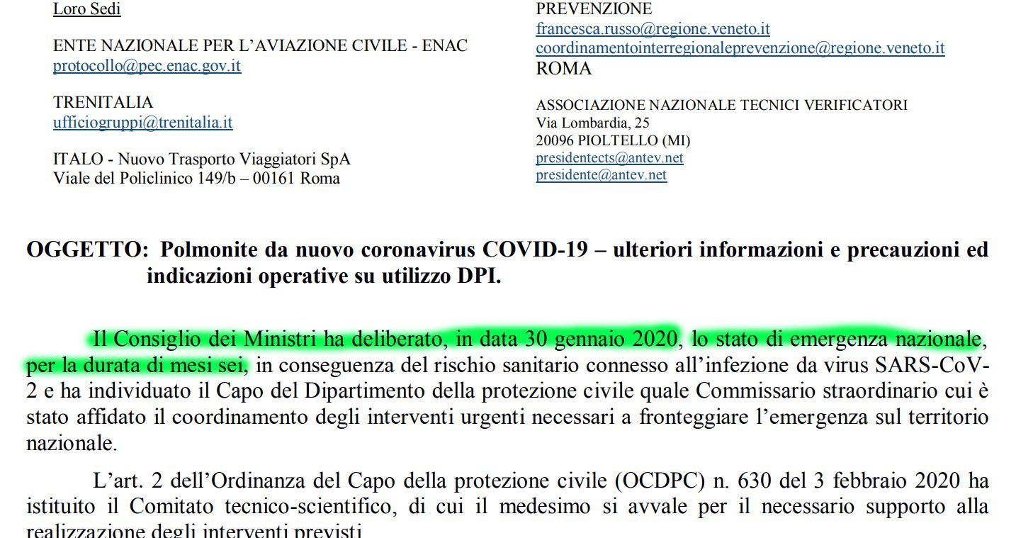 Coronavirus: il 30 gennaio il Governo aveva già previsto SEI MESI di emergenza 1 delibera governo