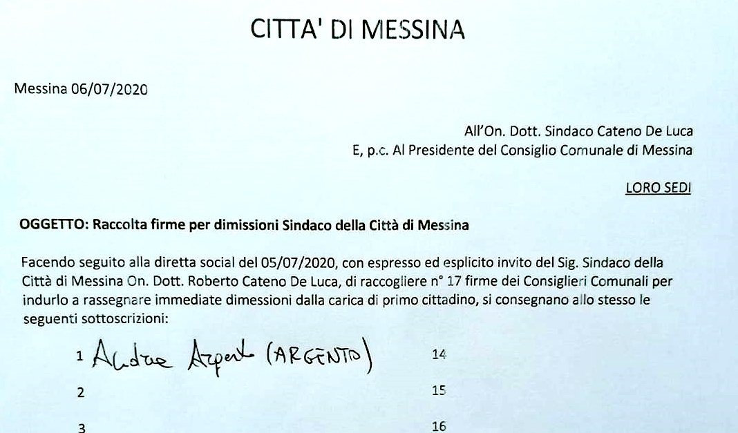 Sfiducia al Sindaco De Luca, "Ad essere sfiduciato solo il consigliere Argento" 1 argento