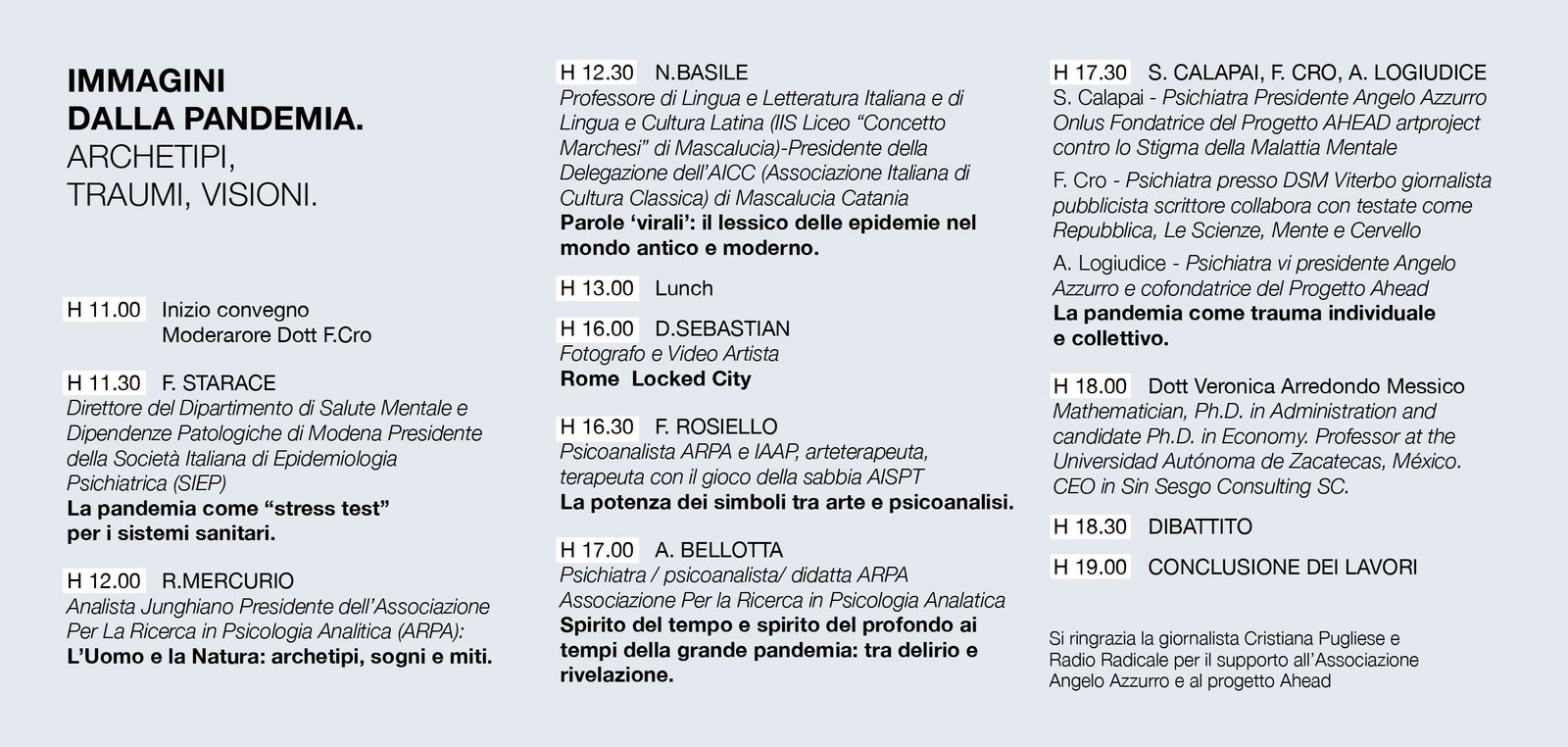 "Immagini dalla pandemia. Archetipi, traumi e visioni" - Convegno 12 Settembre, Messina 2 Programma Convegno Immagini dalla Pandemia 12 Settembre Messina 2