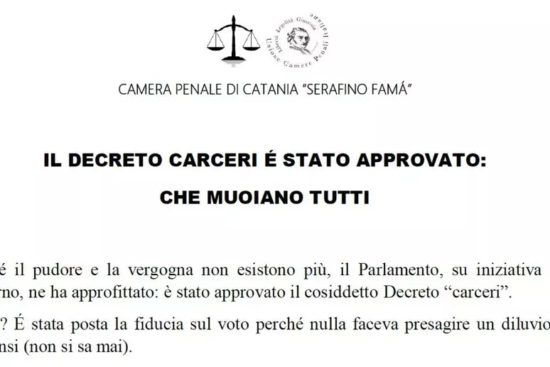 Dl carceri: Camera penale Catania, messaggio è 'muoiano tutti' 1 82e4e623a73d1b8327e111c54aad3882