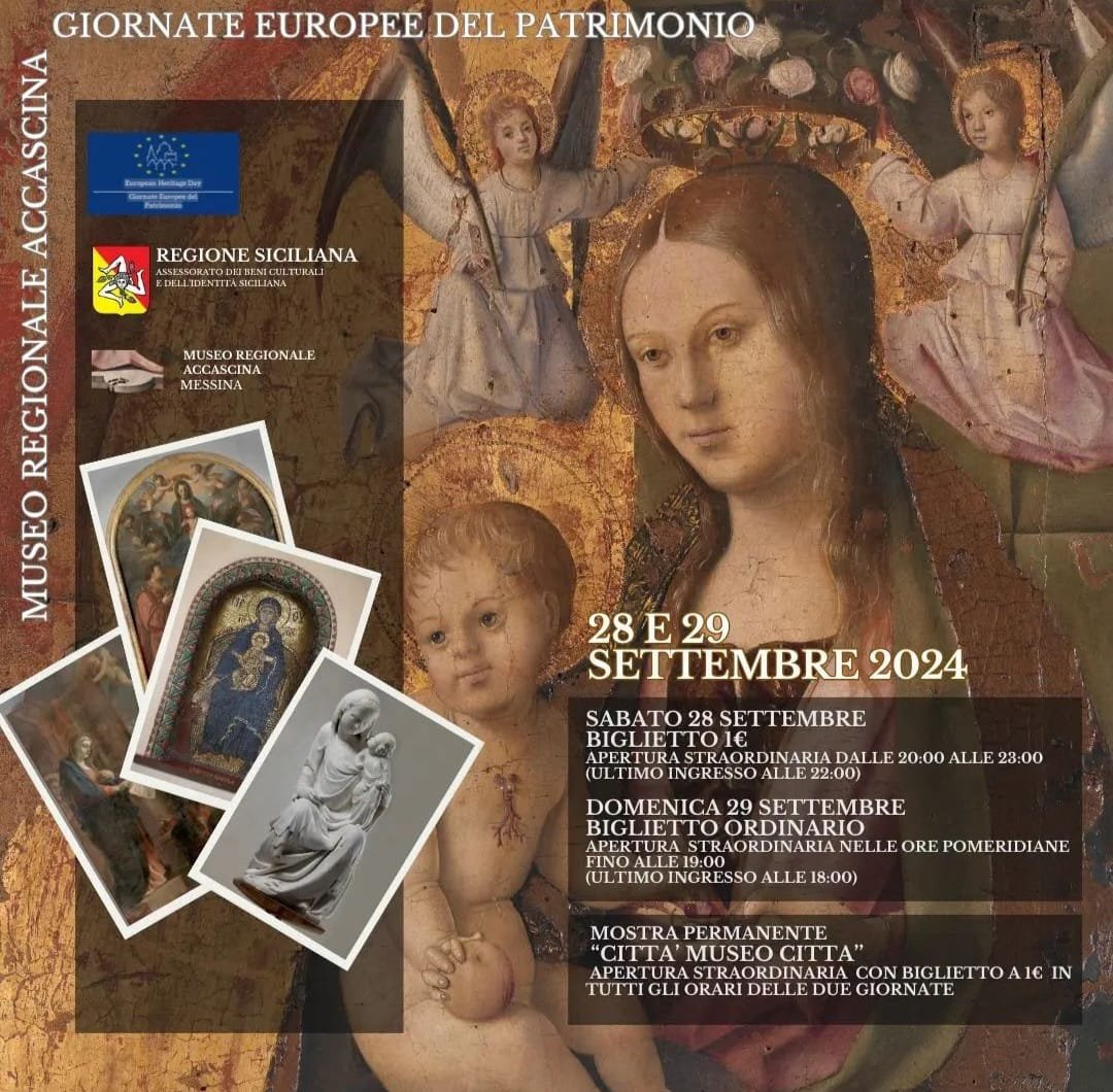 Giornate Europee del Patrimonio 2024. l’Associazione Guide Turistiche Eolie Messina Taormina propone visite guidate presso il Museo Regionale di Messina in occasione dell’apertura notturna del 28 settembre. 2 locandina 1