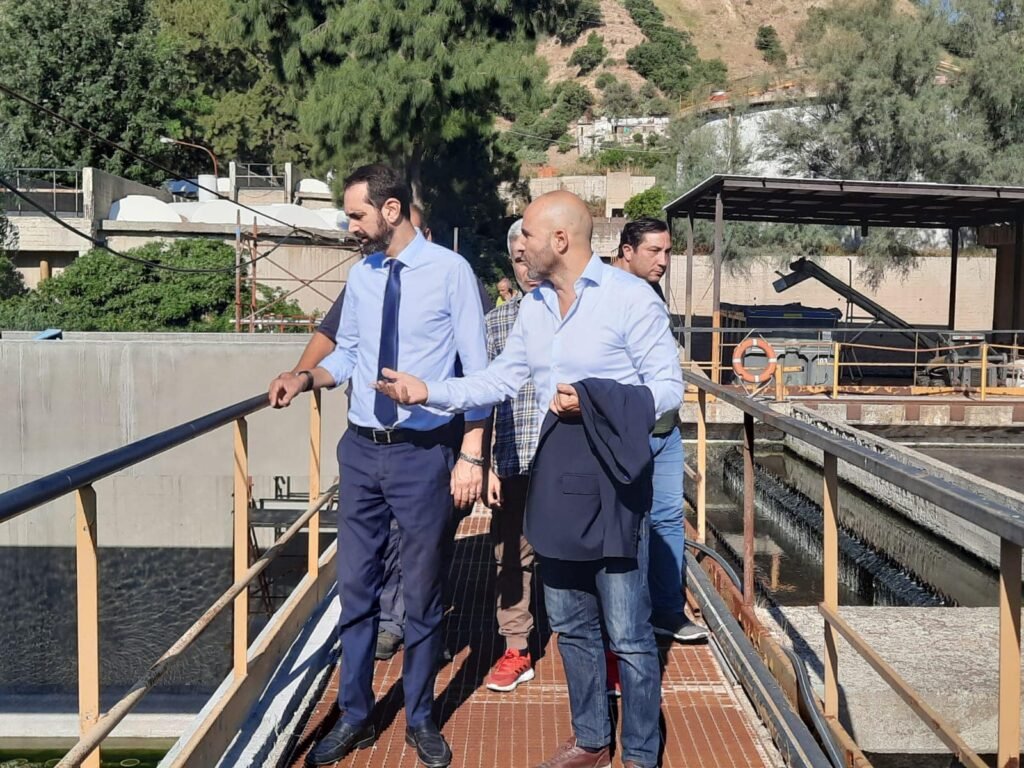 2022 - Sindaco Basile e Presidente Amam Puccio al depuratore di Mili: Masterplan della Città Metropolitana 