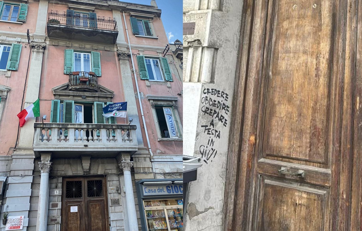 Scritte ingiuriose all'ingresso del Circolo "dello Stretto" di Fratelli d'Italia 50 vandali fdi