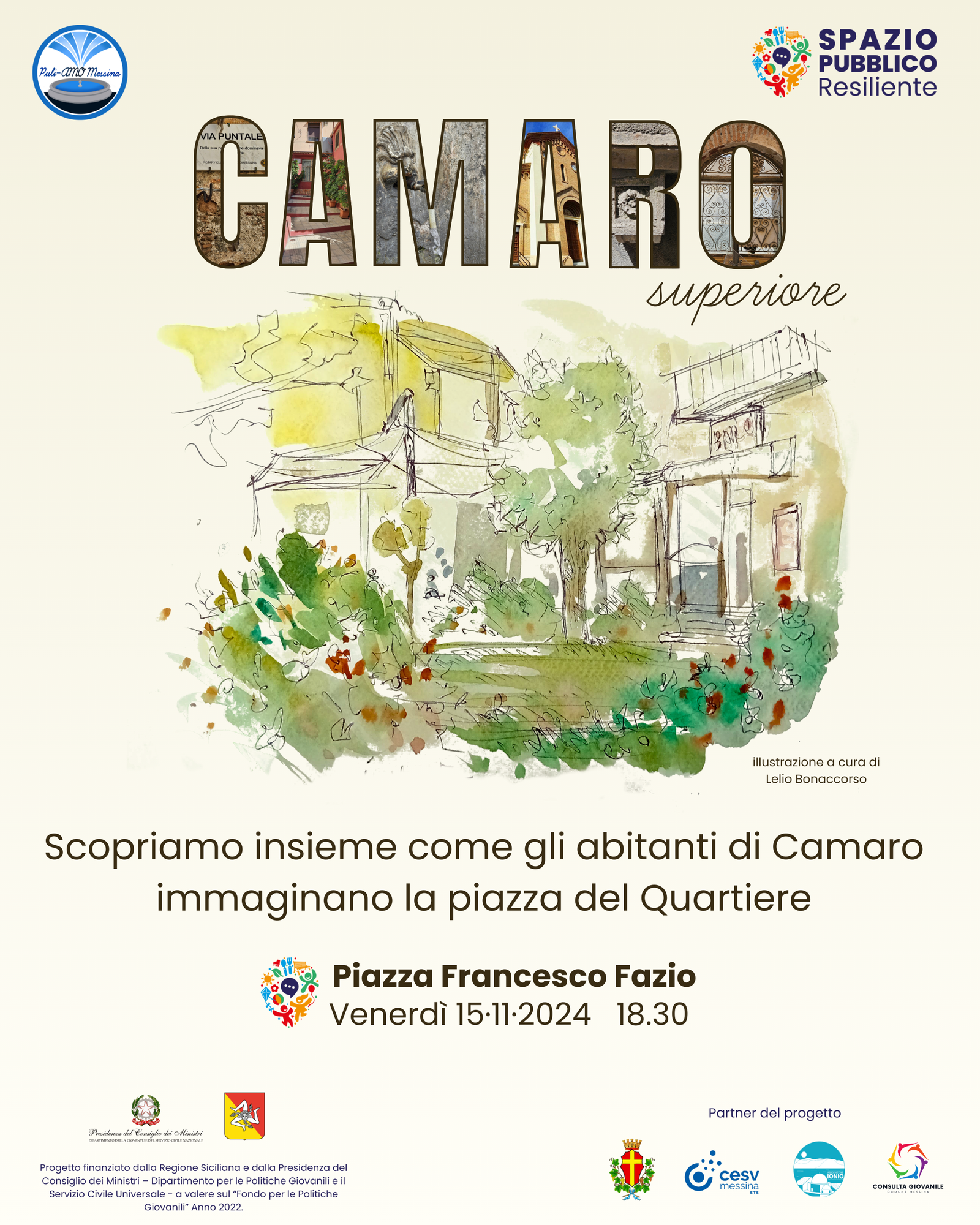 Messina - Invito ai cittadini di Camaro Superiore per la presentazione del progetto di riqualificazione di Piazza Francesco Fazio 3 Locandina presentazione riqualificazione di piazza fazio a Camaro Superiore