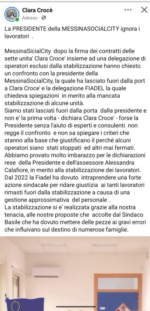 Messina social city e la FIADEL: ma non eravamo "sciacalli"? Russo "Non stupiscono affermazioni Crocè in merito stabilizzazioni e gestione risorse umane" 3 WhatsApp Image 2025 01 02 at 13.17.11
