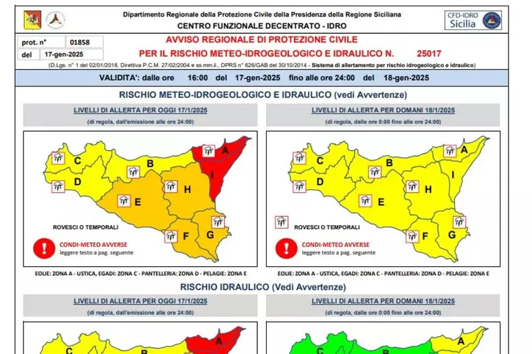 Maltempo, in Sicilia domani cala allerta che diventa gialla