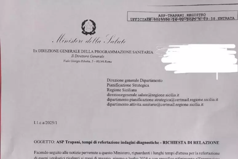 Referti in ritardo all'Asp Trapani, ministero scrive a Regione 1 lettera ministero