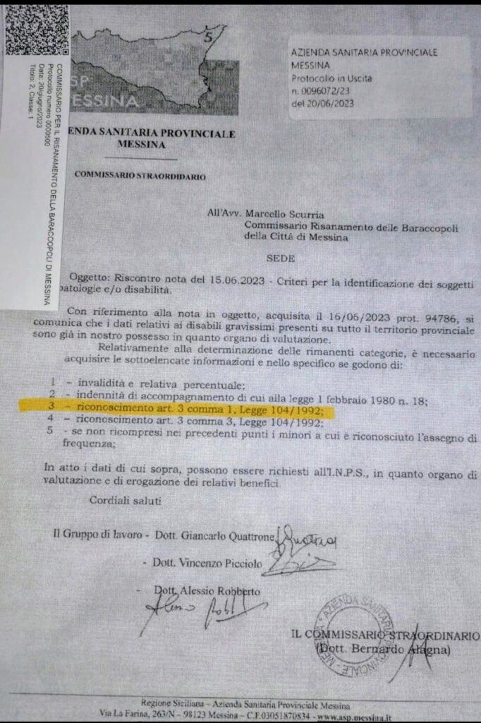 Risanamento - Scurria replica alle dichiarazioni di Trovato: "Santino studia! Comma 1 citato dall'ASP che identifica 5 categorie" 3 asp articolo comma 1