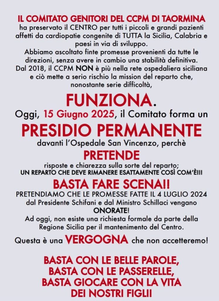 CARDIOCHIRURGIA PEDIATRICA TAORMINA. HYERACE A NOME DEL PD AL PRESIDIO DEI GENITORI 3 taormina 2