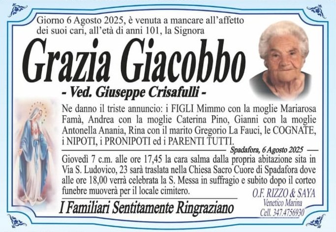 Spadafora si congeda da Grazia Giacobbo, testimone di un secolo di storia 1 WhatsApp Image 2025 08 11 at 10.59.12