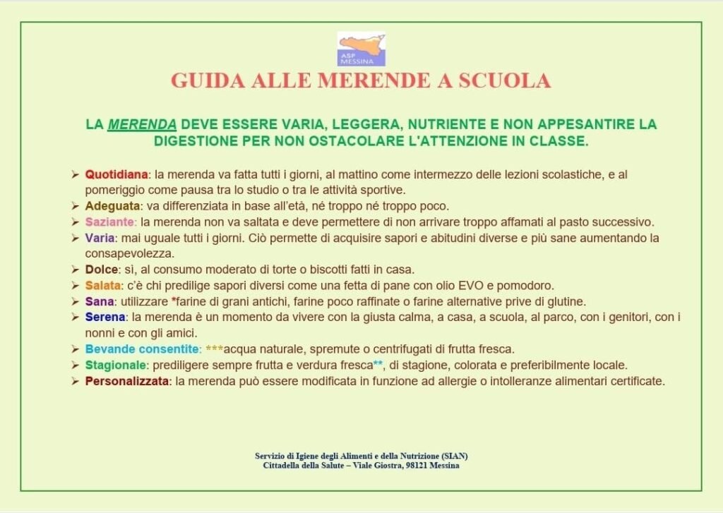 Salute sui banchi: Dietiste Sian ASP Messina maggiore prevenzione con la guida alle merende sane a scuola.