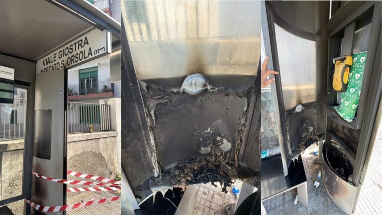 Bruciata la pensilina smart sul viale Giostra. Comune e ATM: “Intollerabile gesto di vandalismo”