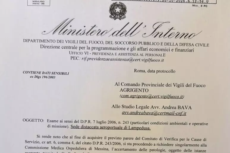 Tumori a pompieri a Lampedusa, Viminale chiede verifiche a commissione medica